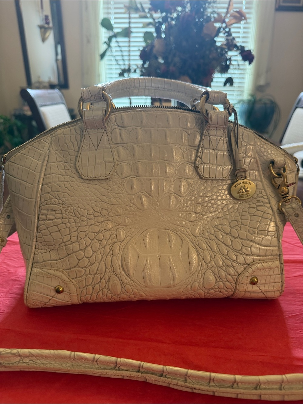 Brahmin Croc-Embossed Satchel White - Picture 7 of 12